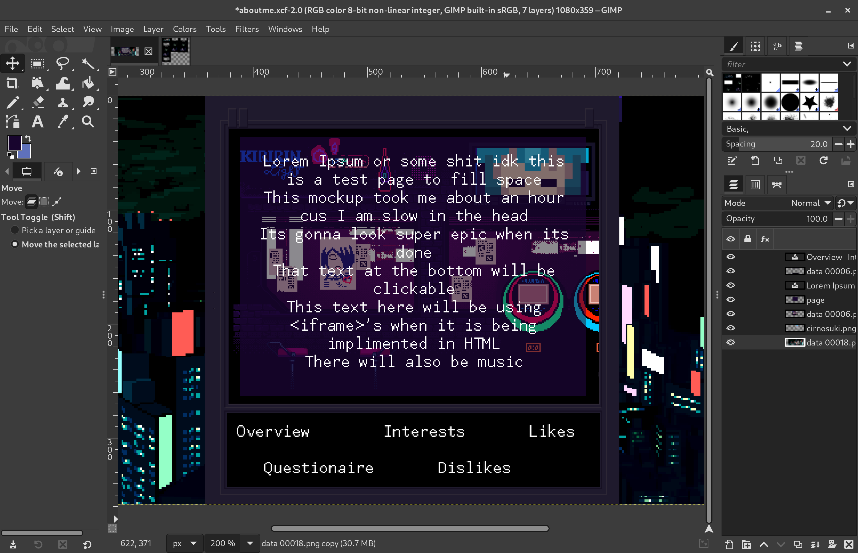 screenshot of the about me mockup